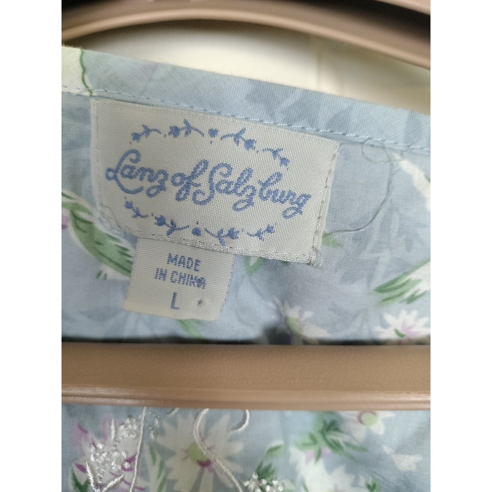 Lanz of Salzburg Robe Gown Set L Blue Hummingbird Floral 100% Cotton Eyelet Trim - Picture 9 of 16